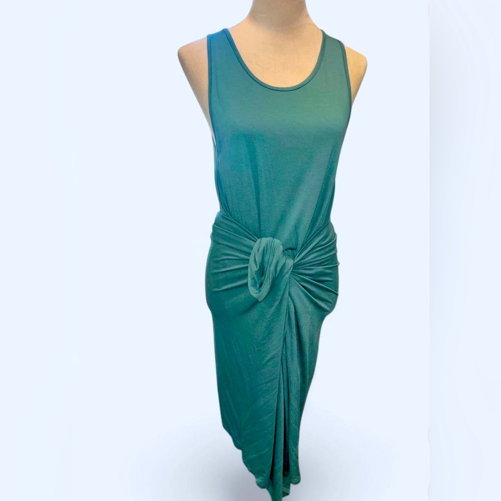 SAGA Green Asymmetrical Sleeveless convertible dress style with knot or pockets